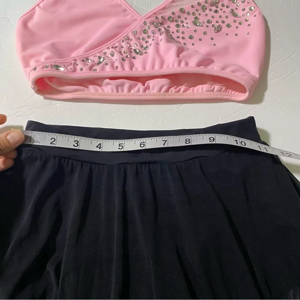 LA dance solo custom pink top 2 piece rhinestoned costume illusion SA adult